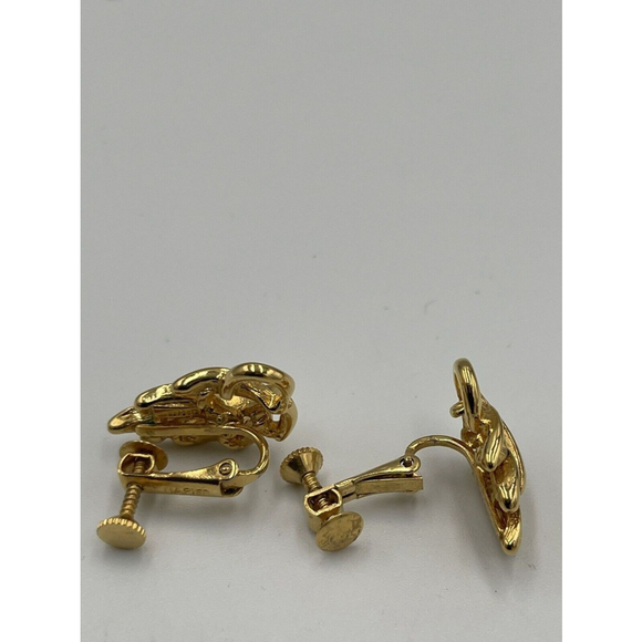Vintage Signed Napier Gold Tone Screw Back Lever Leaf Earrings EUC - Picture 5 of 8